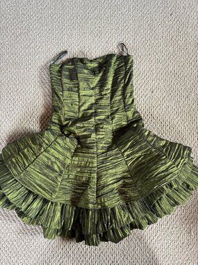 2008 Jessica McClintock Green Metallic Tulle Cocktail Dress Corset Tulip Style 8